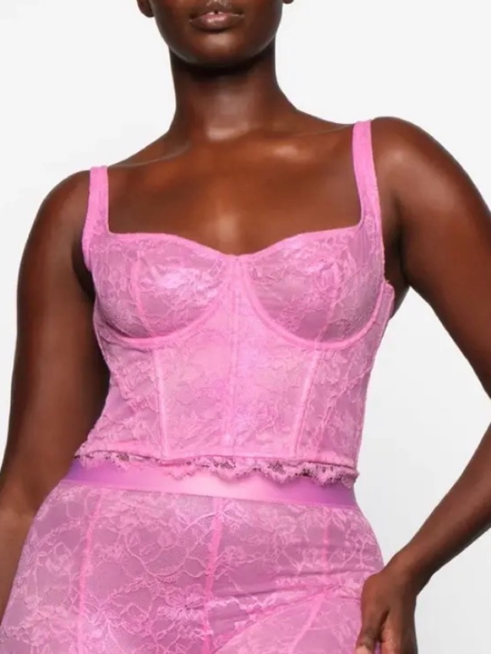 SKIMS Lace Bustier in Bubble Gum